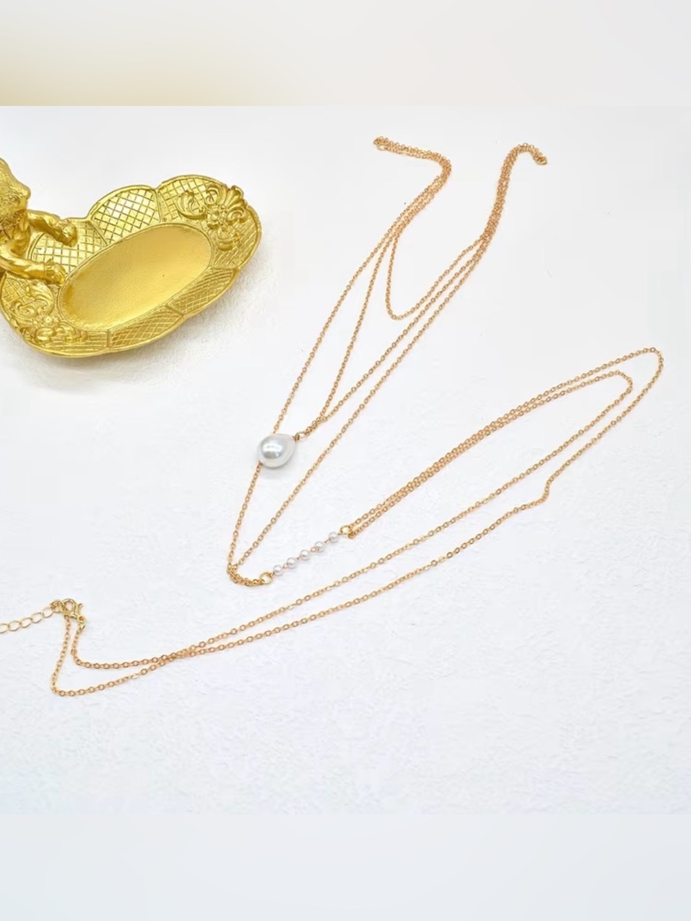 Gold Layered Back Pearl Drop Necklace - Picture 3 of 5